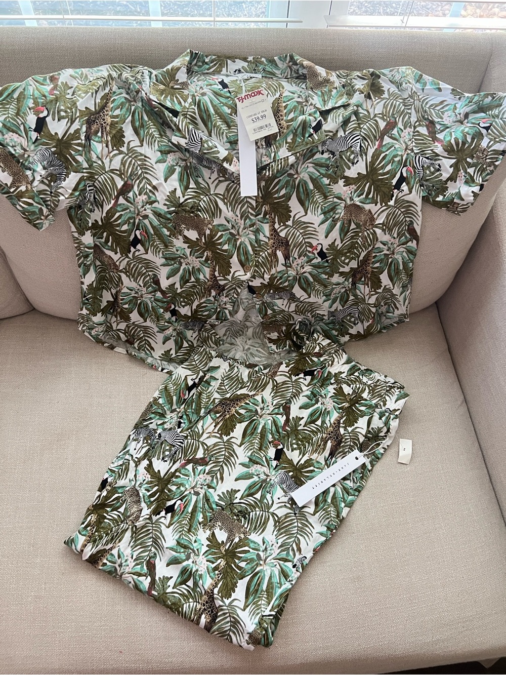 NWT Jane + Delancey Safari Tropical 2-Piece Shirt & Shorts Set